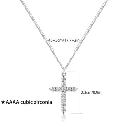 Stainless Steel Plated Genuine Gold Cross Pendant Necklace Full of Zircon Platinum 18K Gold Cross Necklace for Women