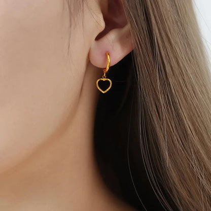 Chic Black and Gold-Tone Heart Hoop Earrings, A Stylish Twist on Classic Elegance