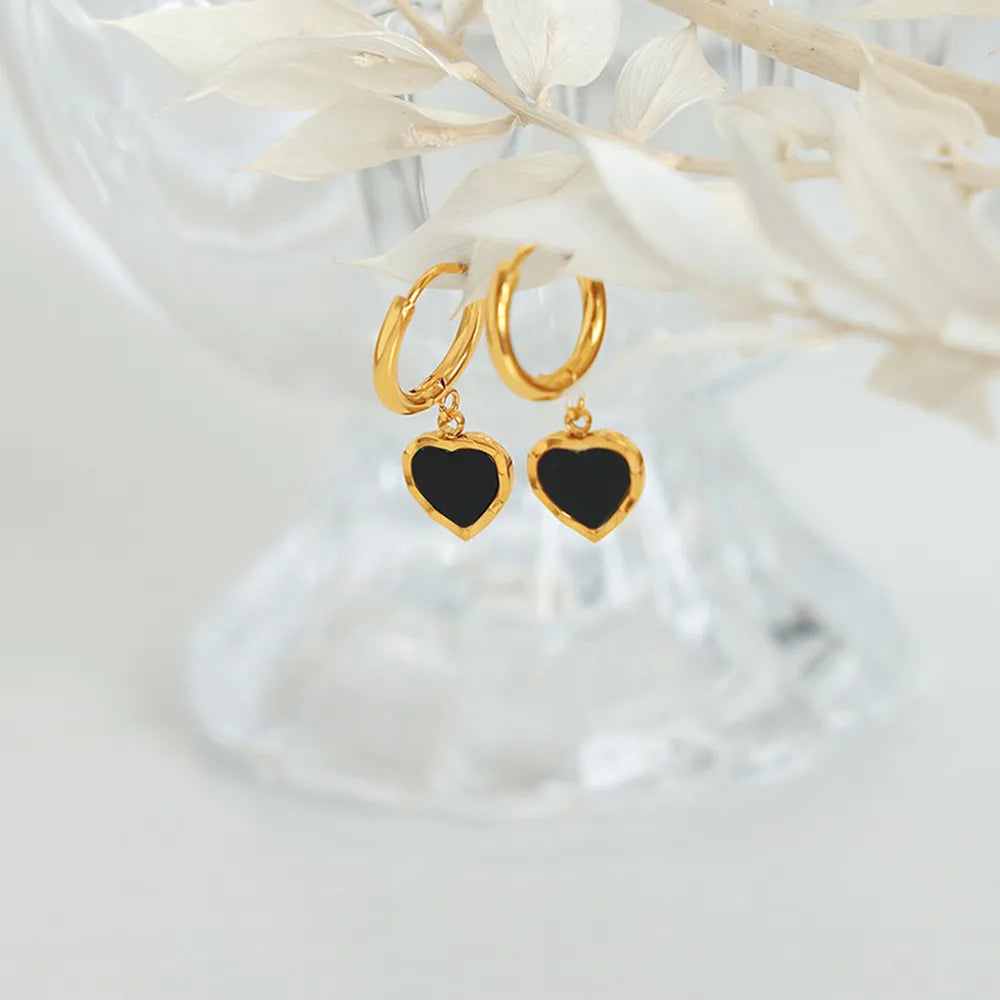 Chic Black and Gold-Tone Heart Hoop Earrings, A Stylish Twist on Classic Elegance