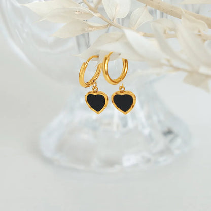Chic Black and Gold-Tone Heart Hoop Earrings, A Stylish Twist on Classic Elegance