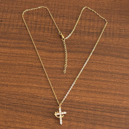 Stainless Steel Plated Genuine Gold Cross Pendant Necklace Full of Zircon Platinum 18K Gold Cross Necklace for Women