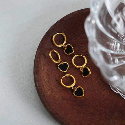 Chic Black and Gold-Tone Heart Hoop Earrings, A Stylish Twist on Classic Elegance