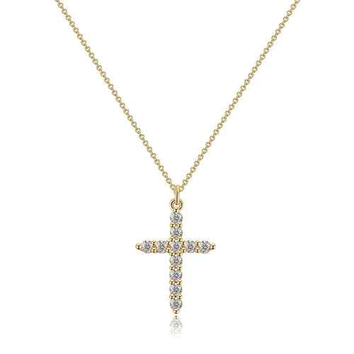 Stainless Steel Plated Genuine Gold Cross Pendant Necklace Full of Zircon Platinum 18K Gold Cross Necklace for Women