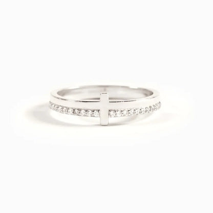 Sleek Cross Ring with Crystal Accents, A Modern Twist on a Timeless Symbol