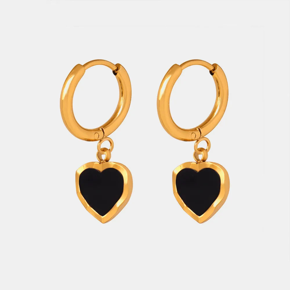 Chic Black and Gold-Tone Heart Hoop Earrings, A Stylish Twist on Classic Elegance