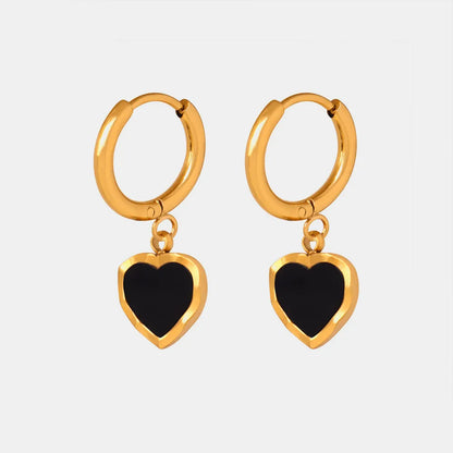 Chic Black and Gold-Tone Heart Hoop Earrings, A Stylish Twist on Classic Elegance