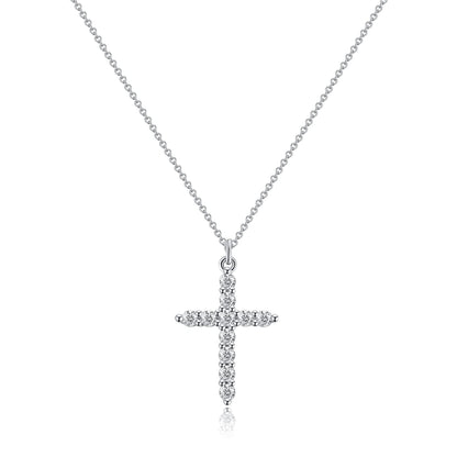 Stainless Steel Plated Genuine Gold Cross Pendant Necklace Full of Zircon Platinum 18K Gold Cross Necklace for Women